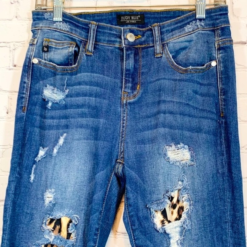 Judy Blue Dark Blue Leopard Patch Skinny Jeans - Picture 3 of 8